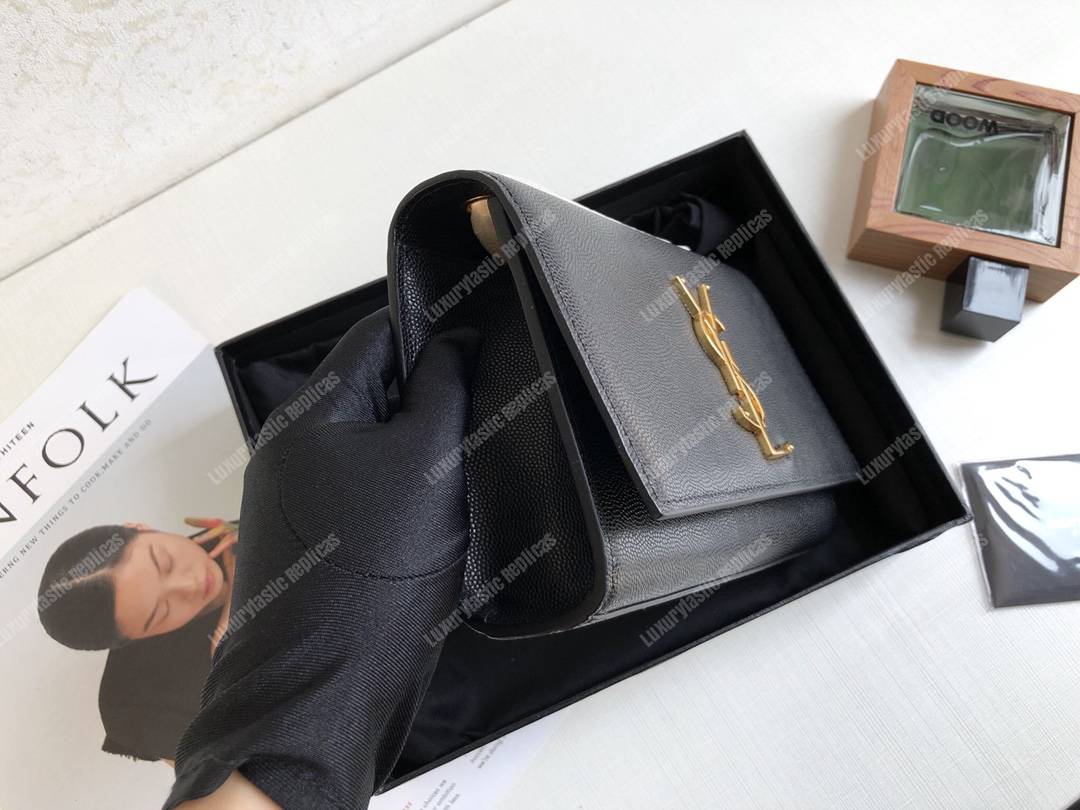 Saint Laurent Kate Medium In Grain De Poudre Embossed Leather Black