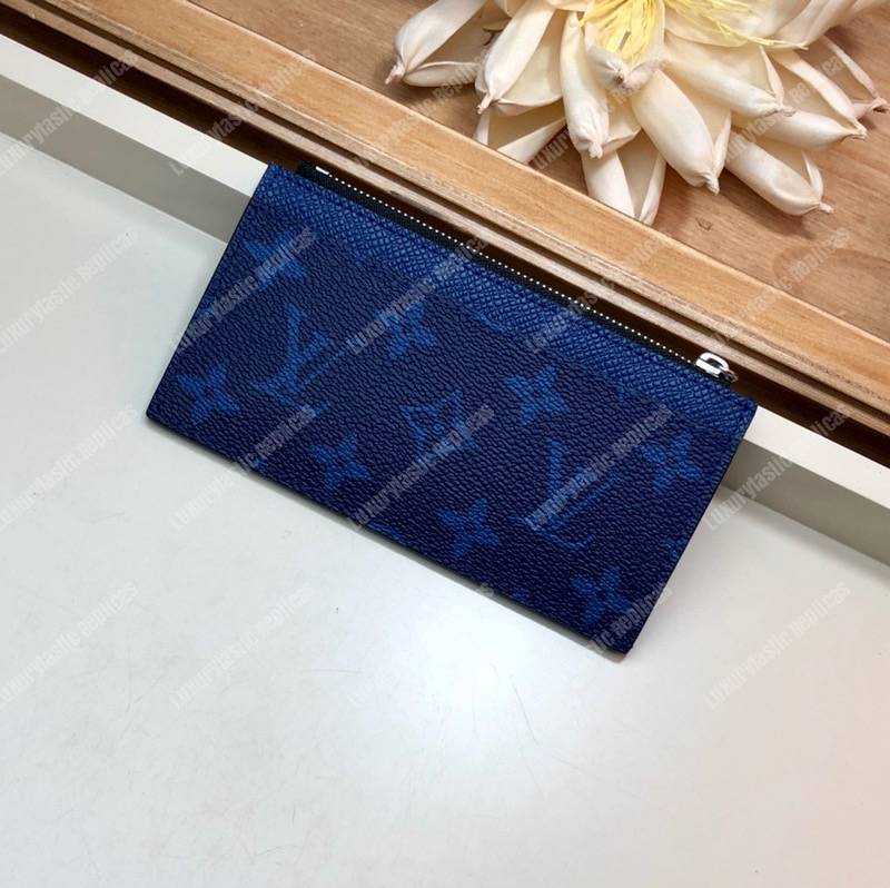 LV Coin Card Holder K45 Taiga Monogram Navy Blue
