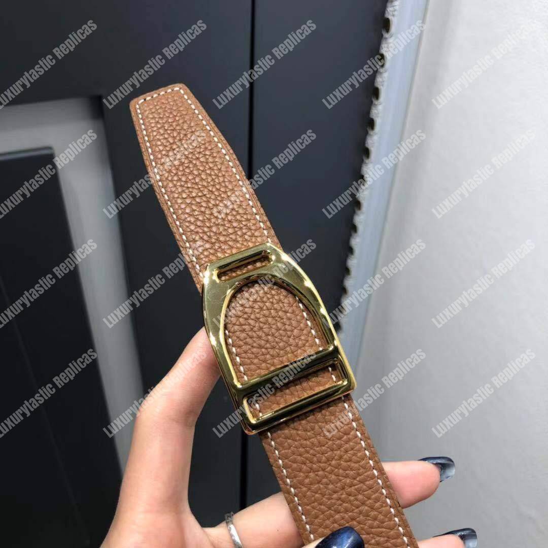 H**mes etrier buckle & reversible leather strap 32 mm noir / gold