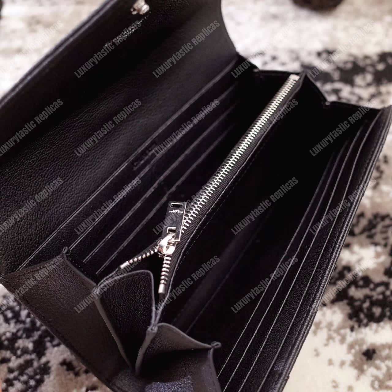 Saint Laurent Monogram Large Flap Wallet Black De Poudre