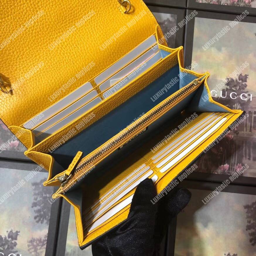 G*u*i calfskin garden dionysus chain wallet yellow with butterfly