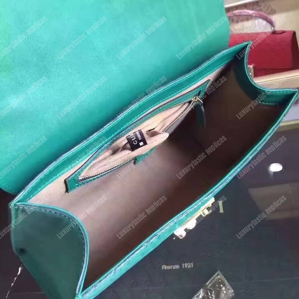 G*u*i padlock medium signature top handle bag emerald green