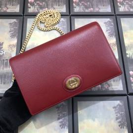 G*u*i leather chain card case wallet red