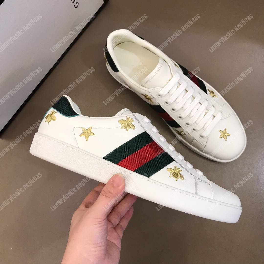 G*u*i ace embroidered bee and stars sneaker white