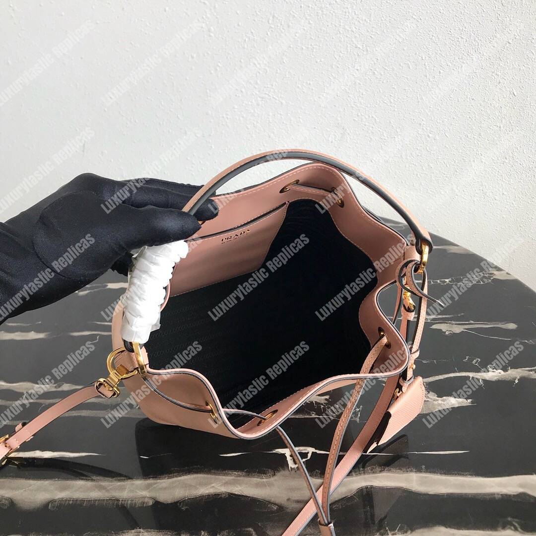 Pra*a saffiano leather bucket bag beige
