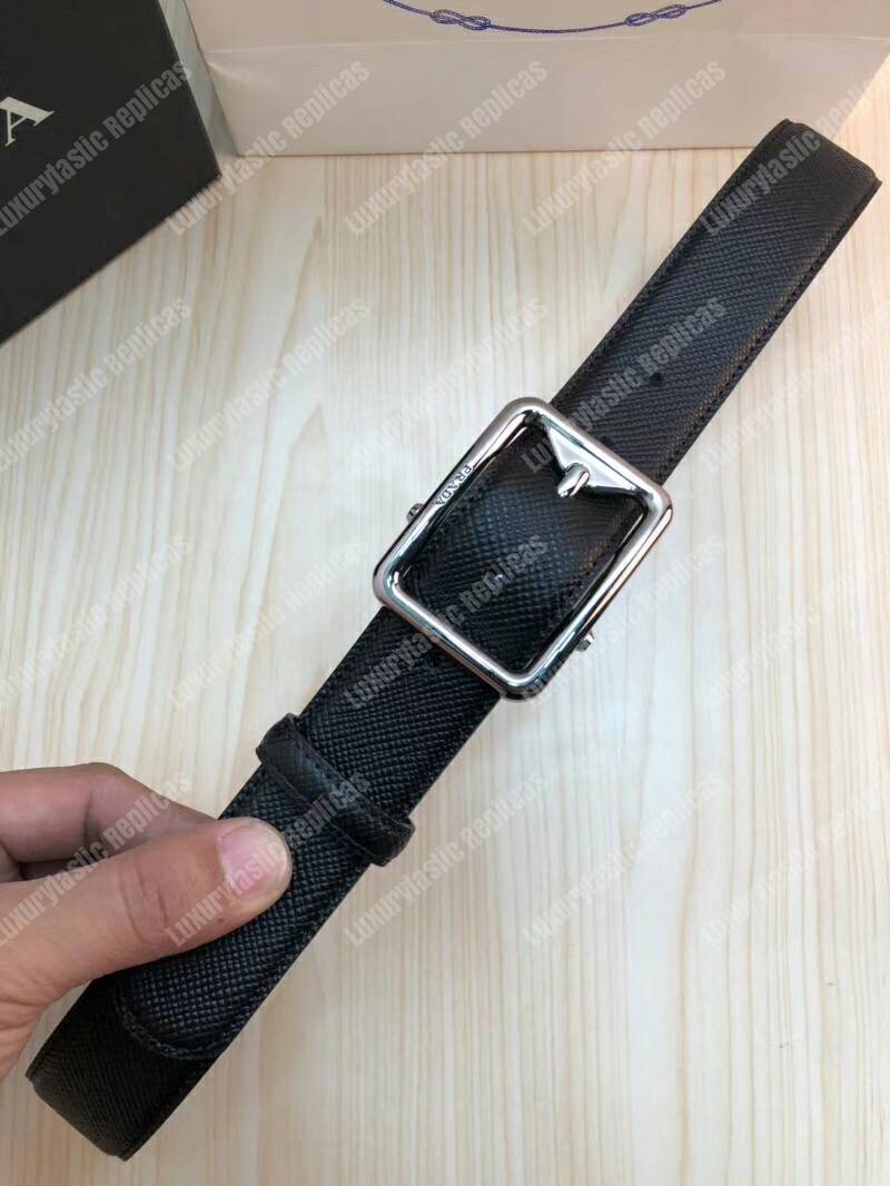 Pra*a saffiano leather belt black
