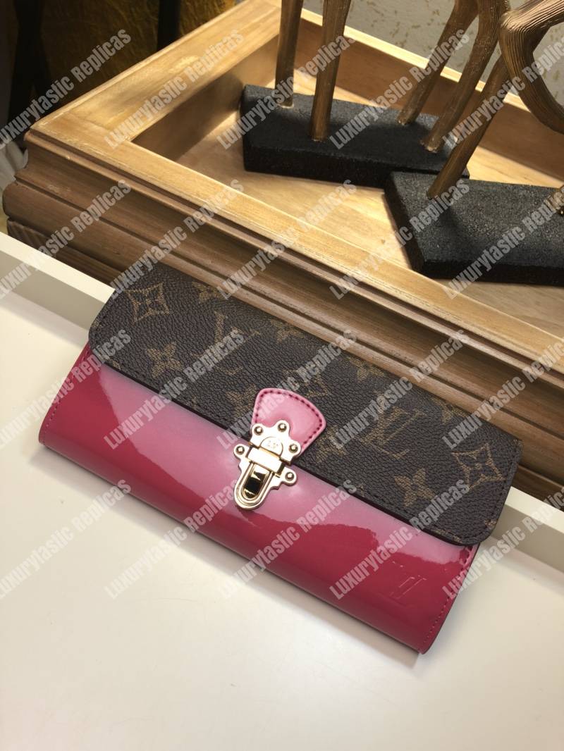 LV Cherrywood Wallet Patent Leather Fuchsia