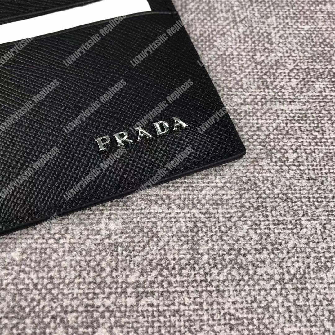 Pra*a saffiano leather card holder metal logo black
