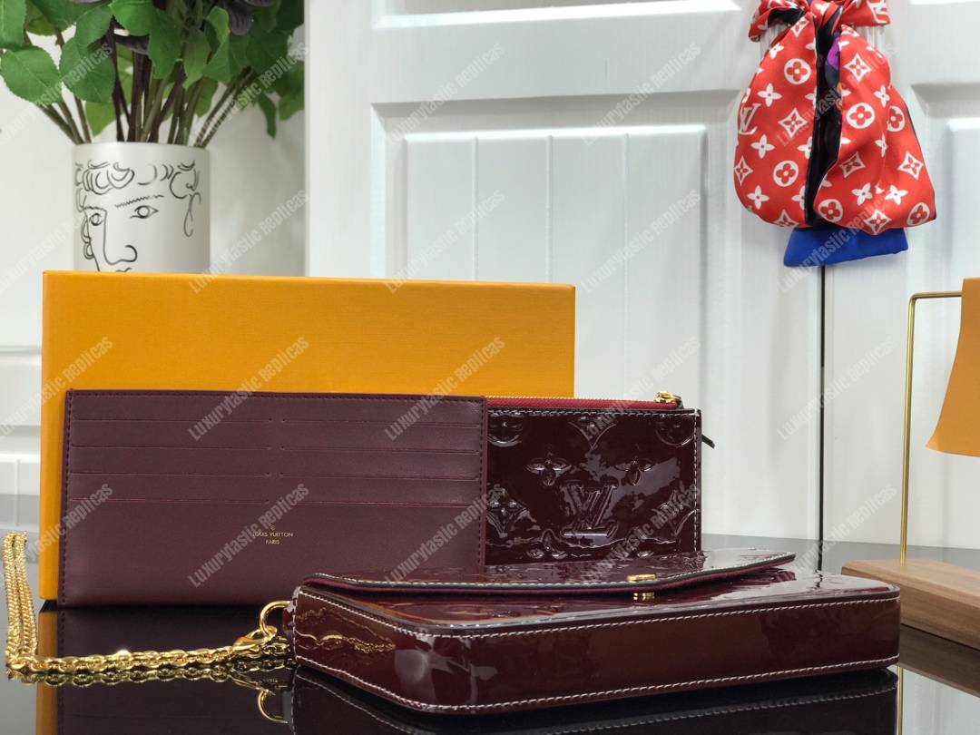 LV Pochette Felicie Monogram Vernis Leather Amarante