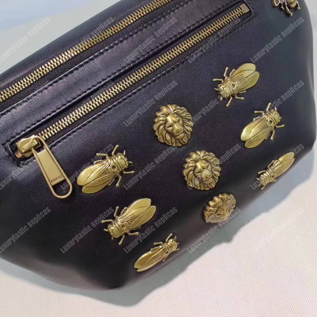 G*u*i leather belt bag animal studs black