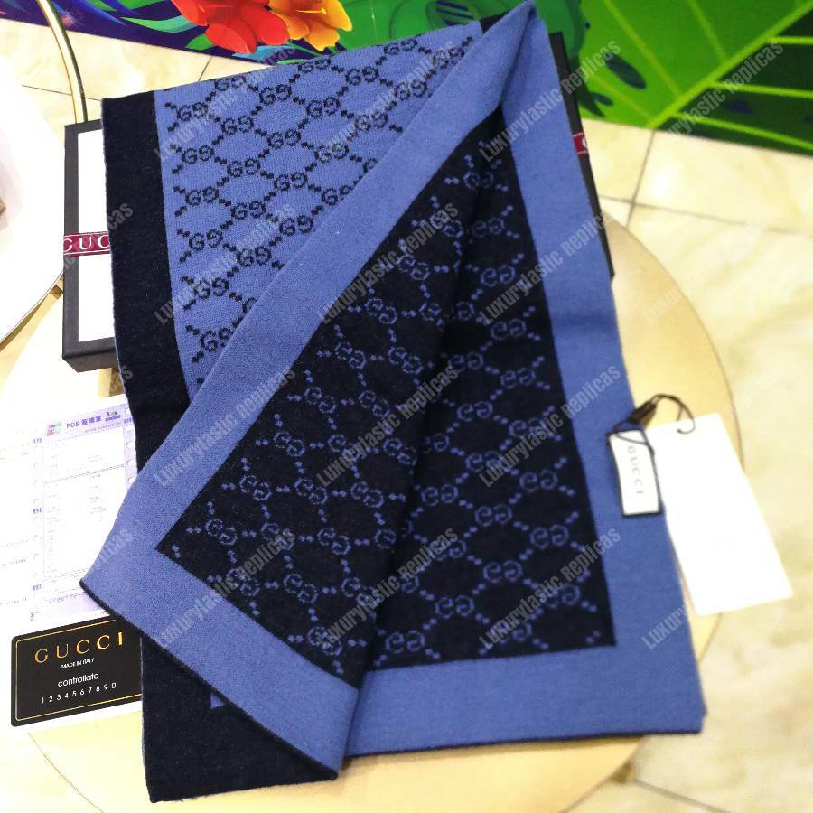 G*u*i monogram gg wool scarf blue