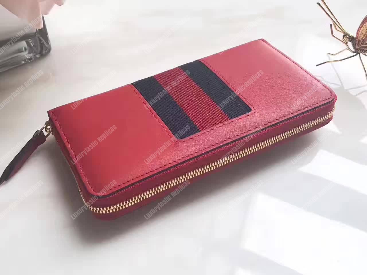 G*u*i sylvie leather zip around wallet hibiscus red