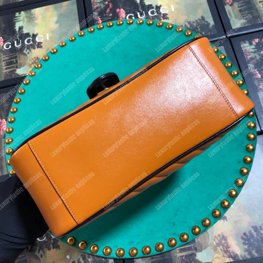 G*u*i gg marmont small top handle bag cognac matelassé