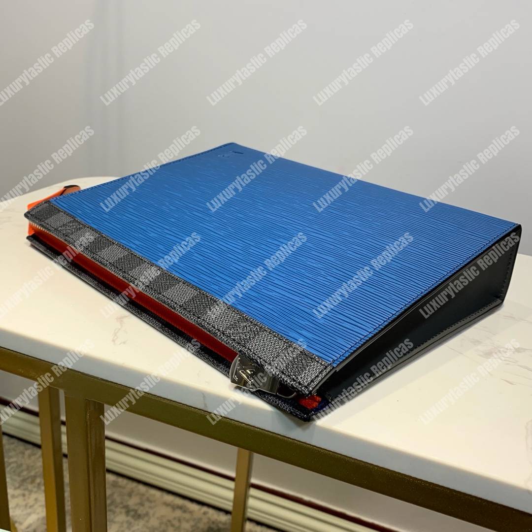 LV Pochette Voyage MM Damier Graphite coated Epi Leather Blue