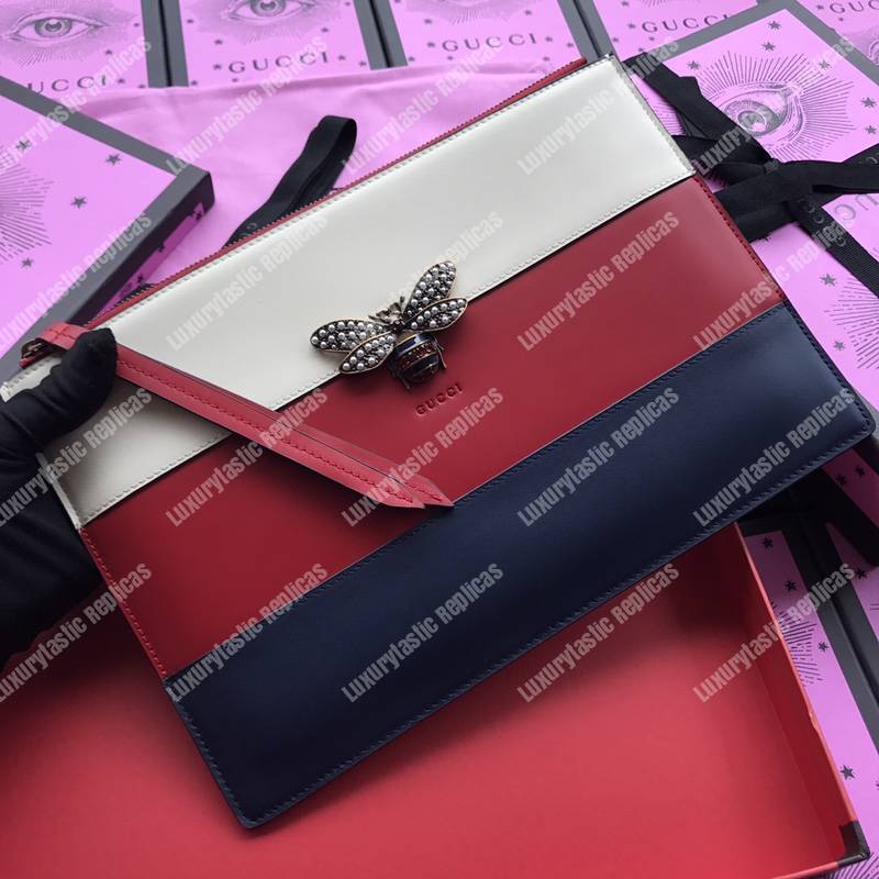 G*u*i bee leather pouch bag white/pink/red