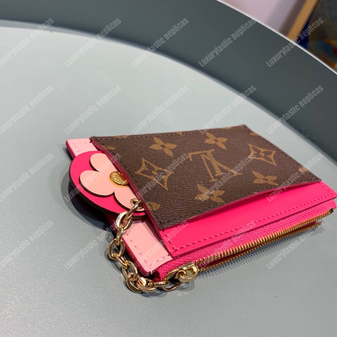 LV Zipped Card Holder Monogram canvas with colorful grained-leather trim Rose Ballerine Pink