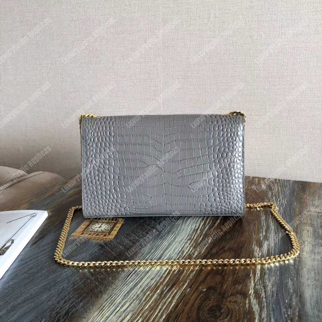 Saint Laurent Medium Kate Tassel Chain Bag Earth Grey Crocodile
