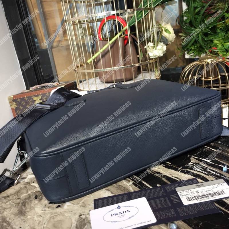 Pra*a leather briefcase navy blue