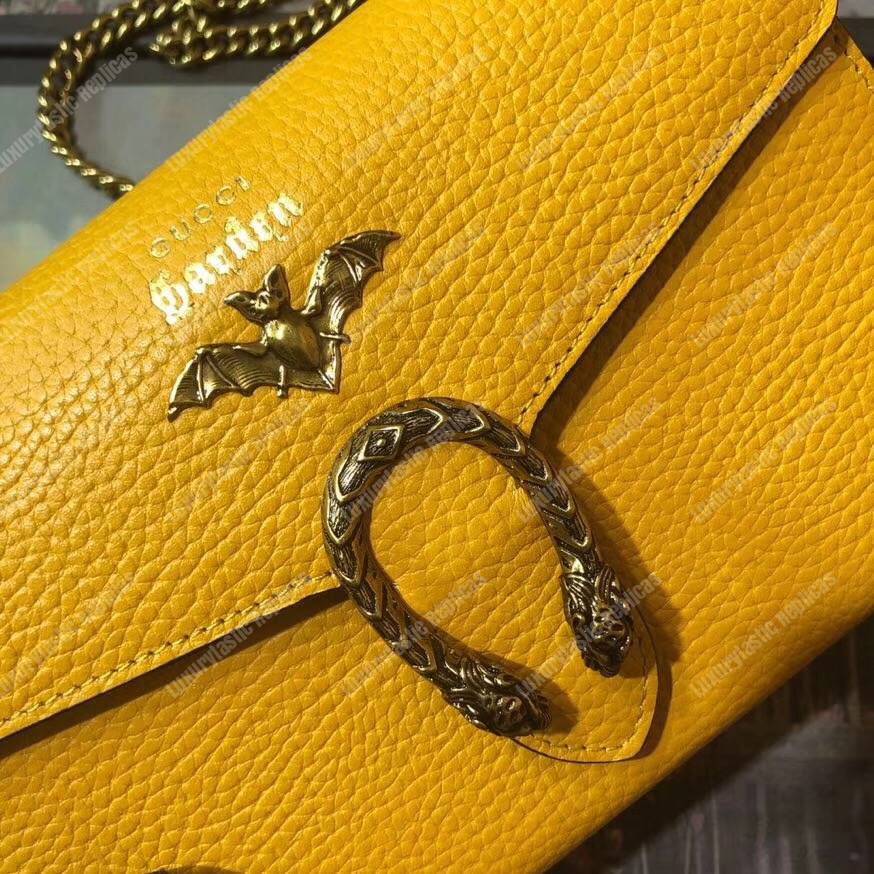 G*u*i calfskin garden dionysus chain wallet yellow with bat