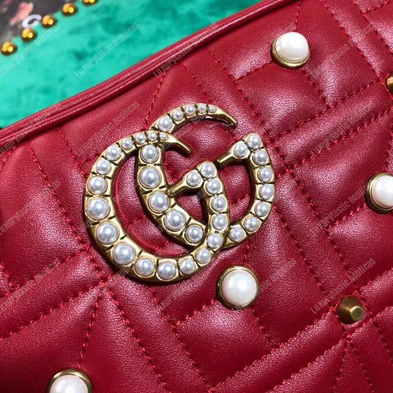 G*u*i gg marmont small matelassé shoulder bag with pearls red
