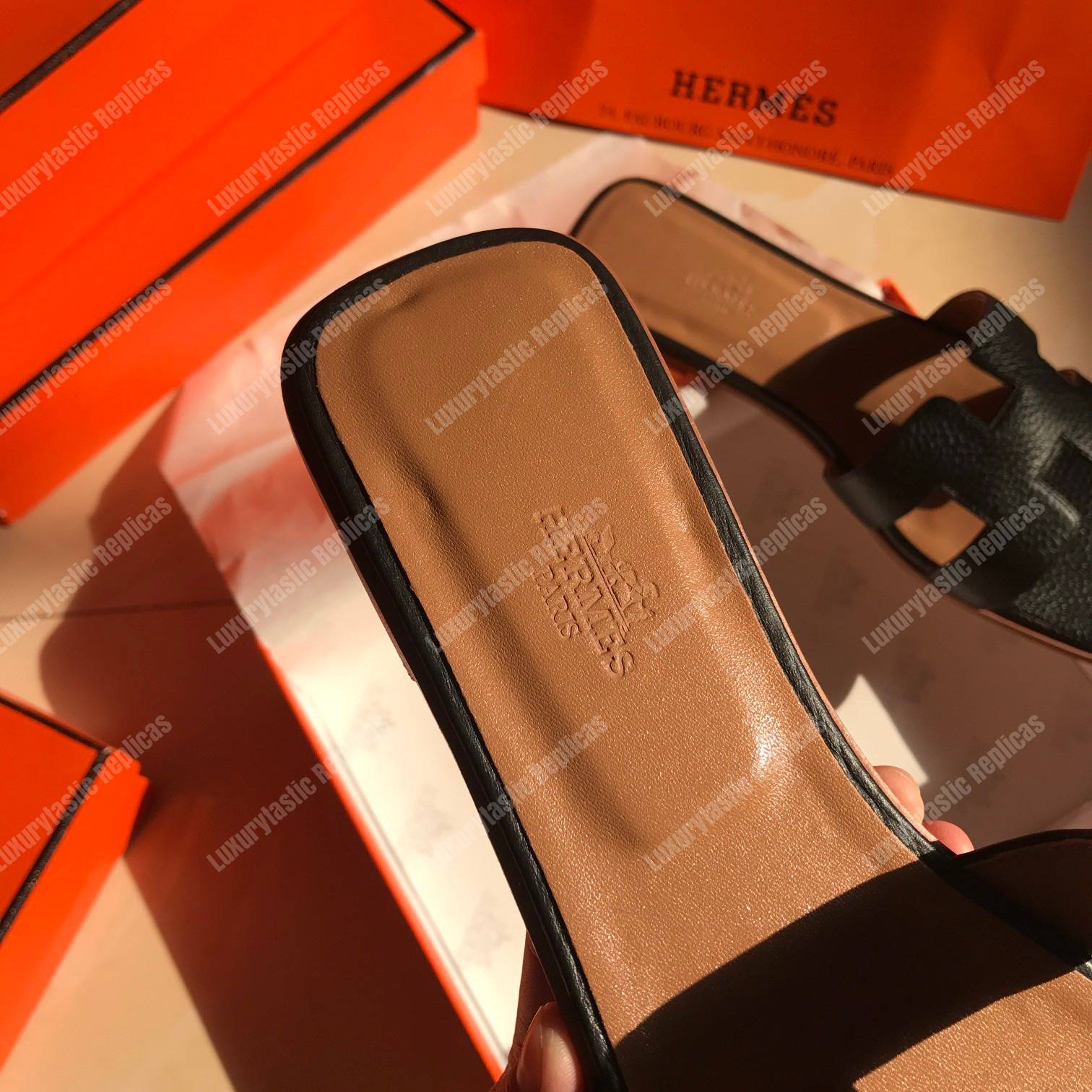 H**mes oran sandal epsom leather black