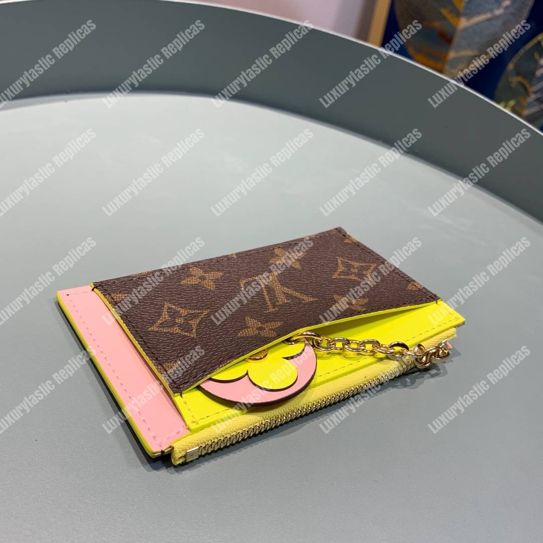 LV Zipped Card Holder Monogram canvas with colorful grained-leather trim Yellow
