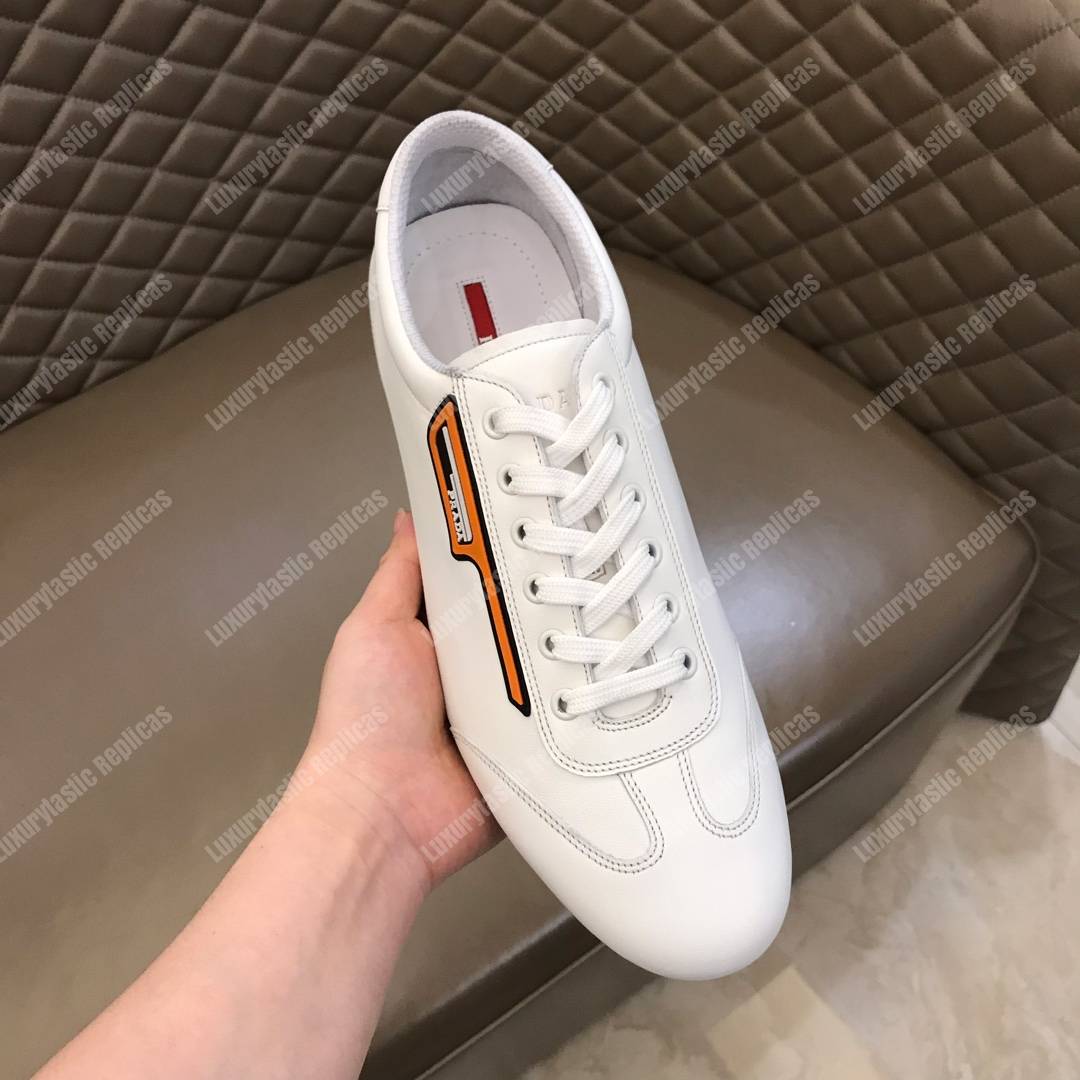 Pra*a nappa leather sneakers white/orange