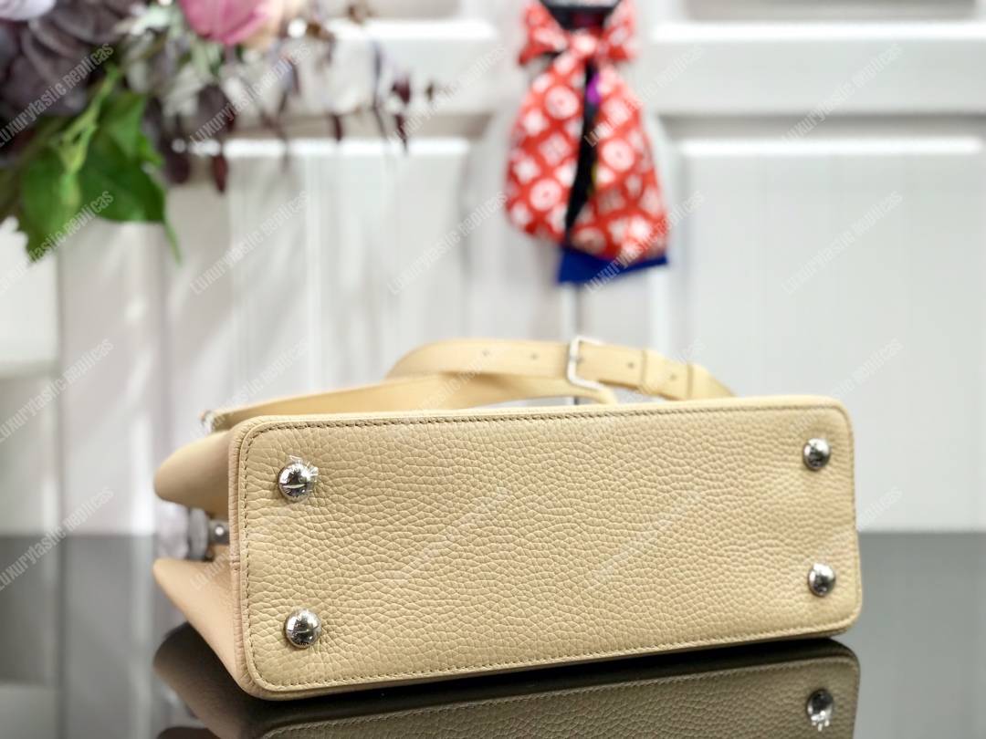LV Capucines PM Taurillon Leather Python Crème Beige