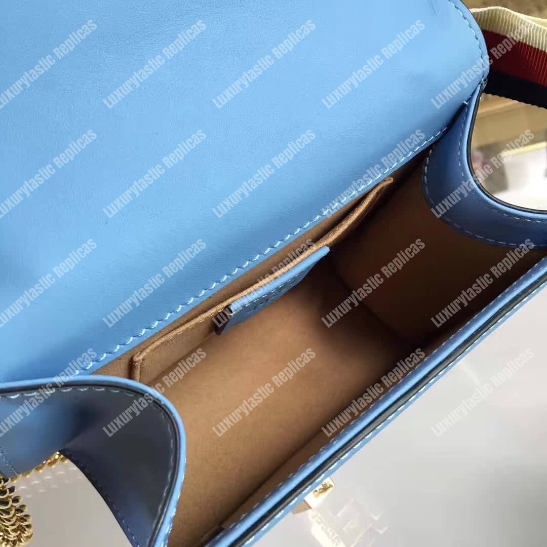 G*u*i sylvie leather mini chain bag light blue