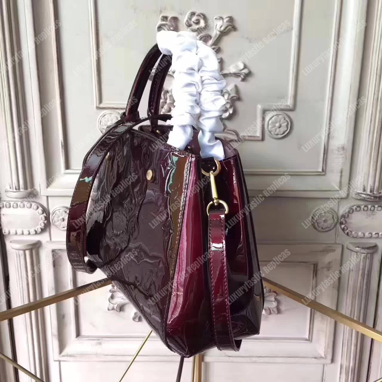 LV Montaigne BB Tote Bag Monogram Vernis Amarante