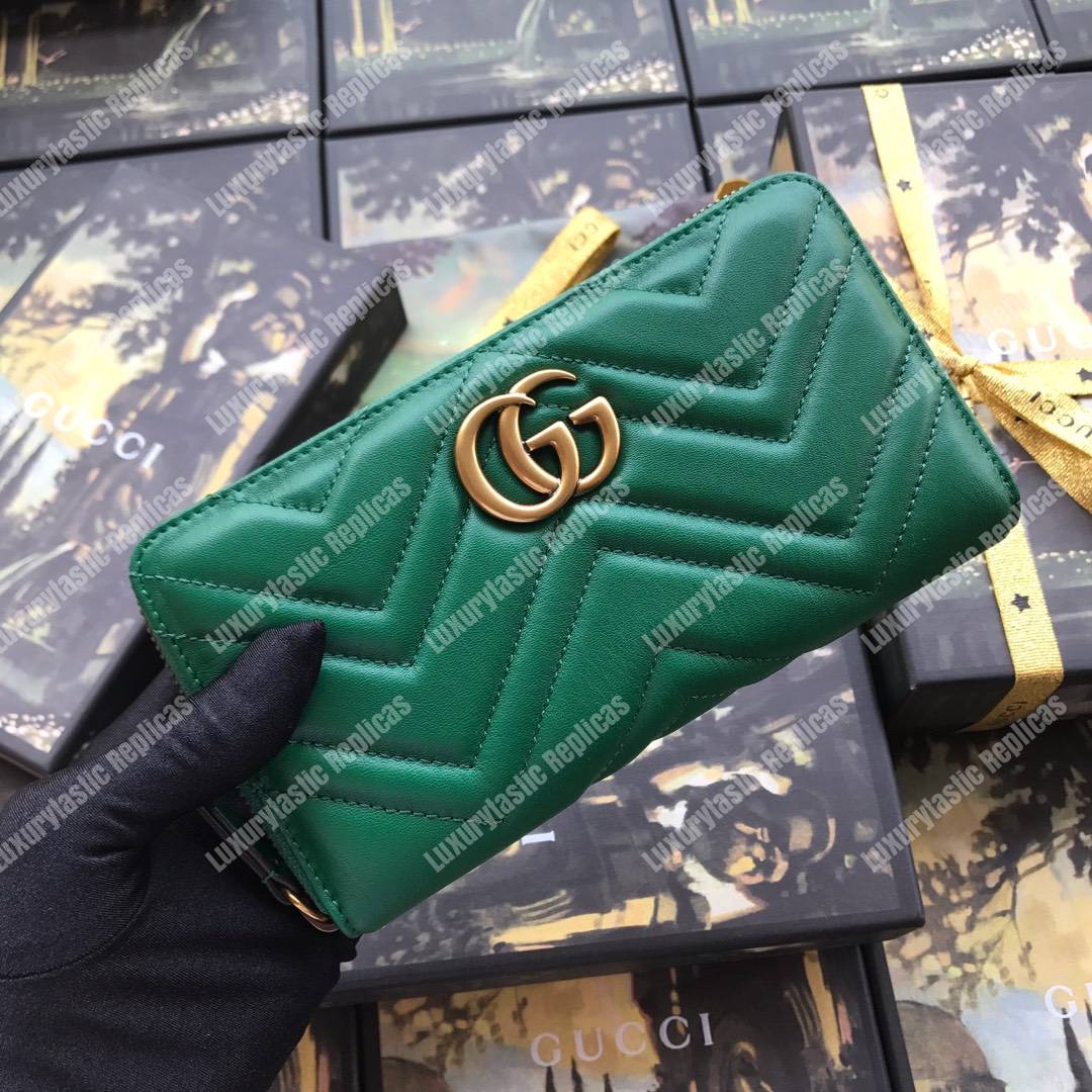 G*u*i gg marmont zip around wallet chevron green