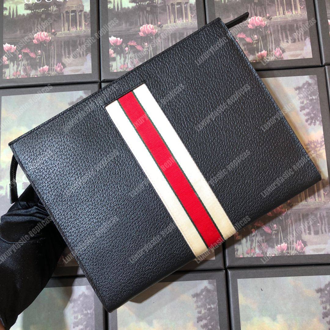 G*u*i stripe leather pouch black