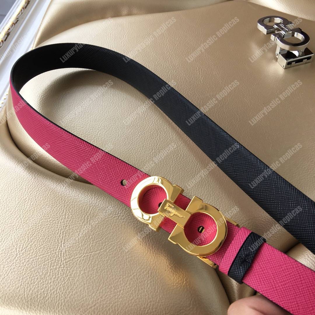 Salvatore Ferragamo Adjustable and Reversible Gancini Belt Black / Pink