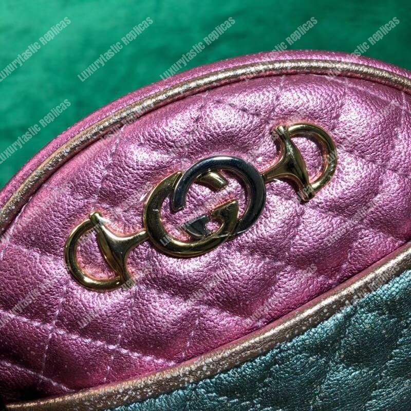 G*u*i laminated leather mini bag pink and blue