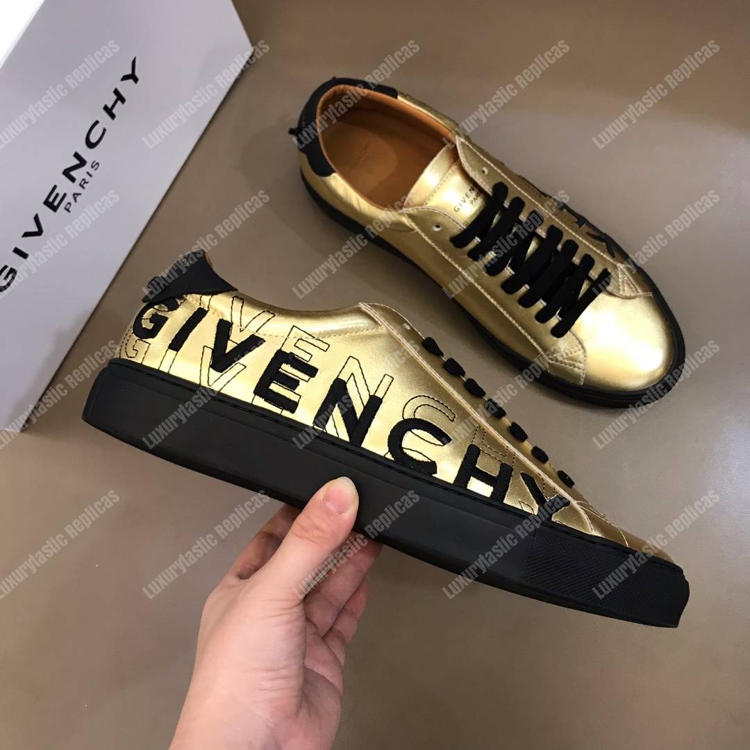 Givenchy Shading Sneakers In Metallized Leather Gold