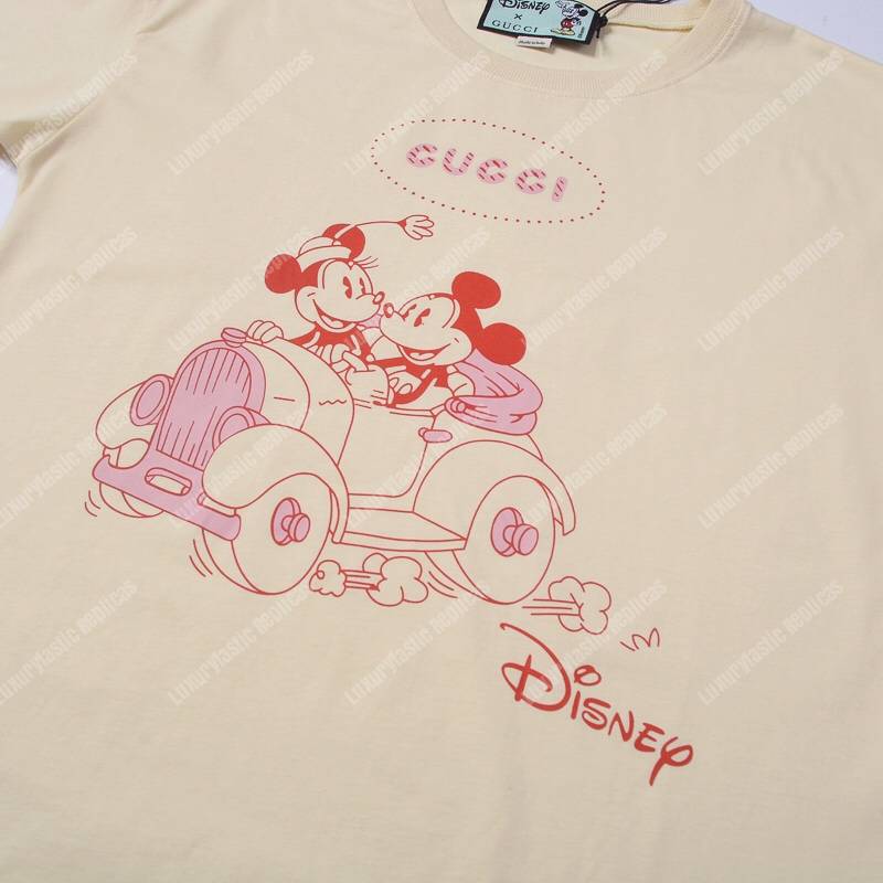 G*u*i cotton t-shirt mickey and minnie print beige
