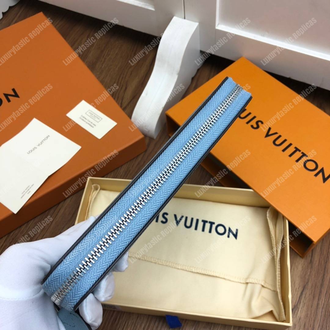 LV Zippy Wallet Mahina Leather Bleu Horizon Pumpkin