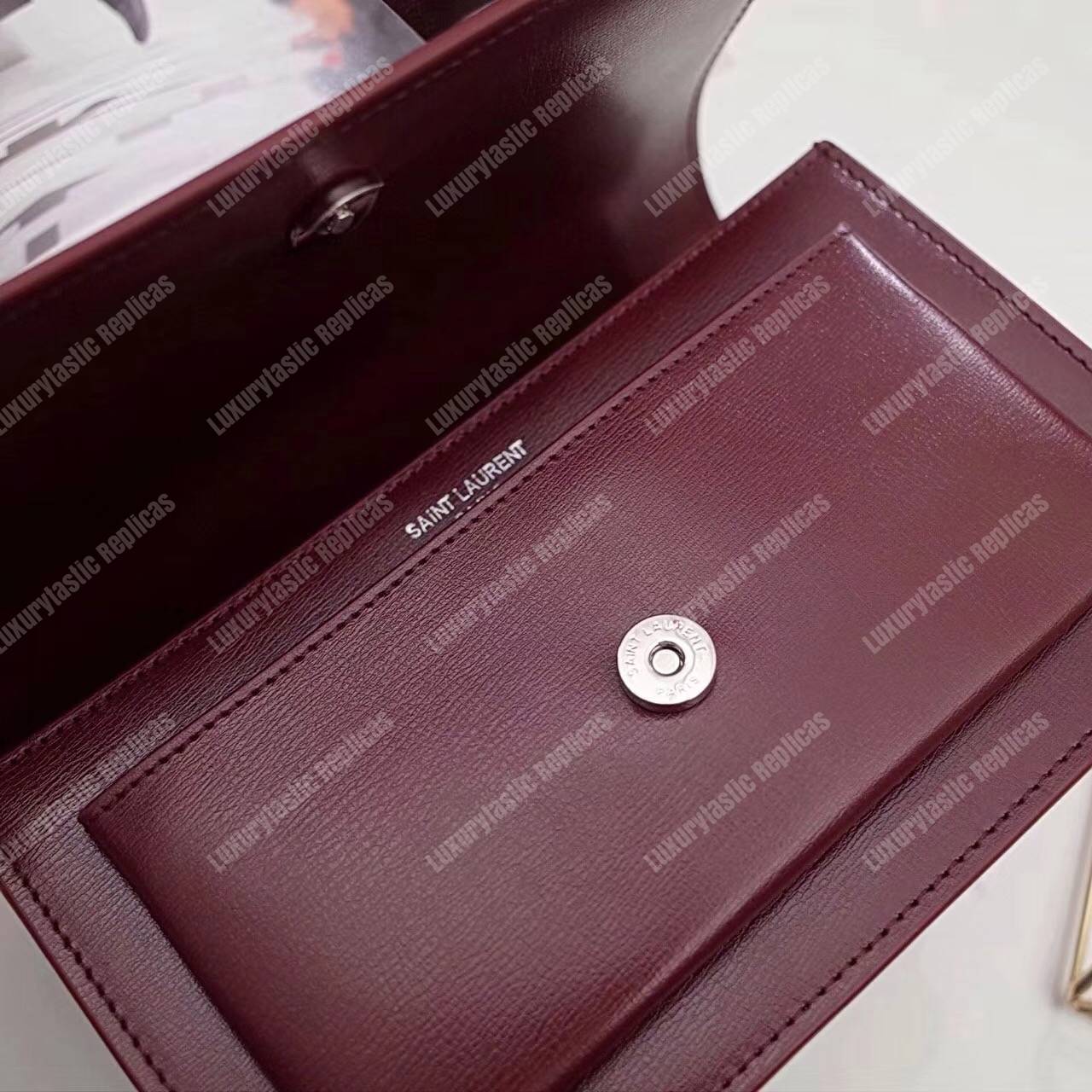Saint Laurent Small Sunset Bag Dark Red Grained