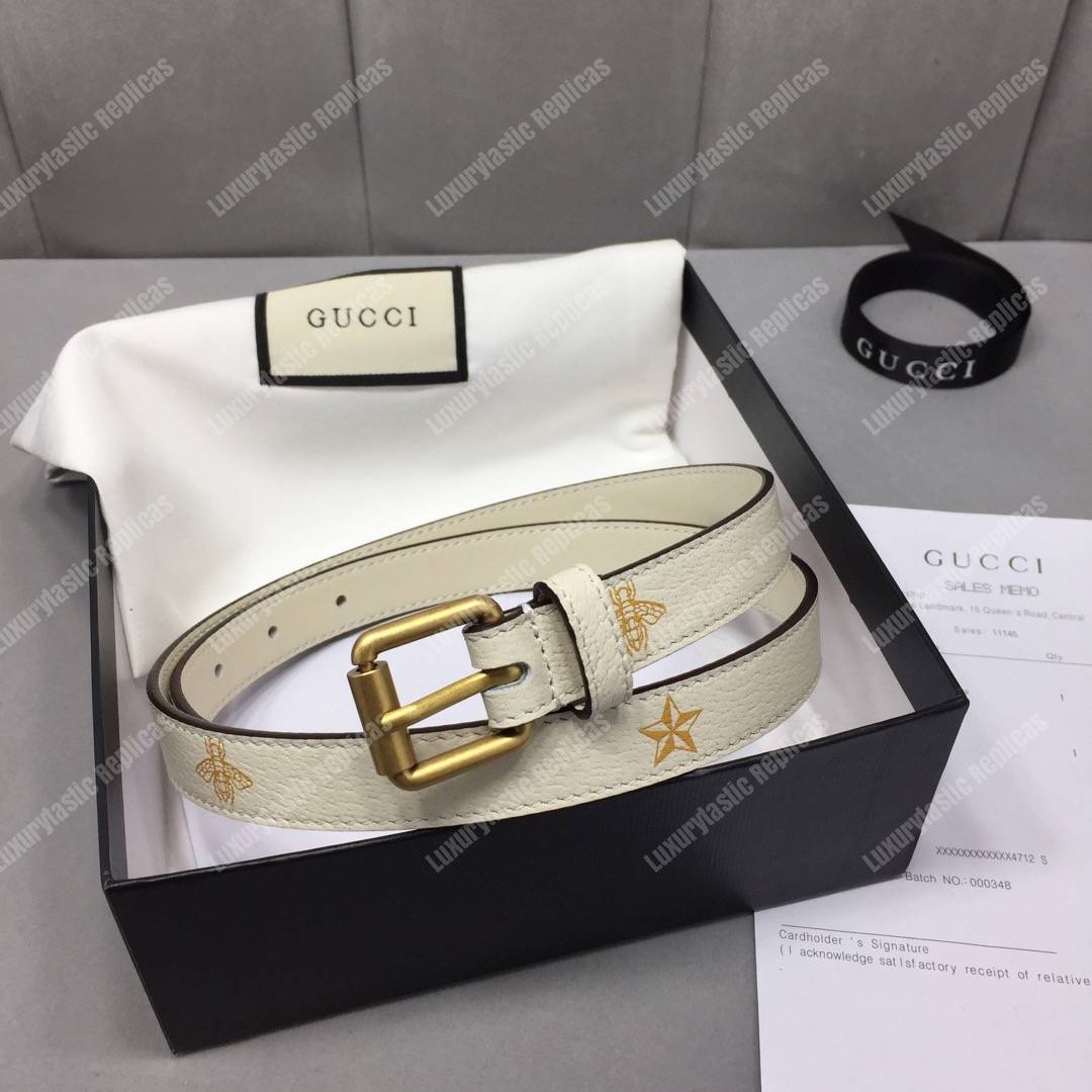 G*u*i belt with bees and stars print white