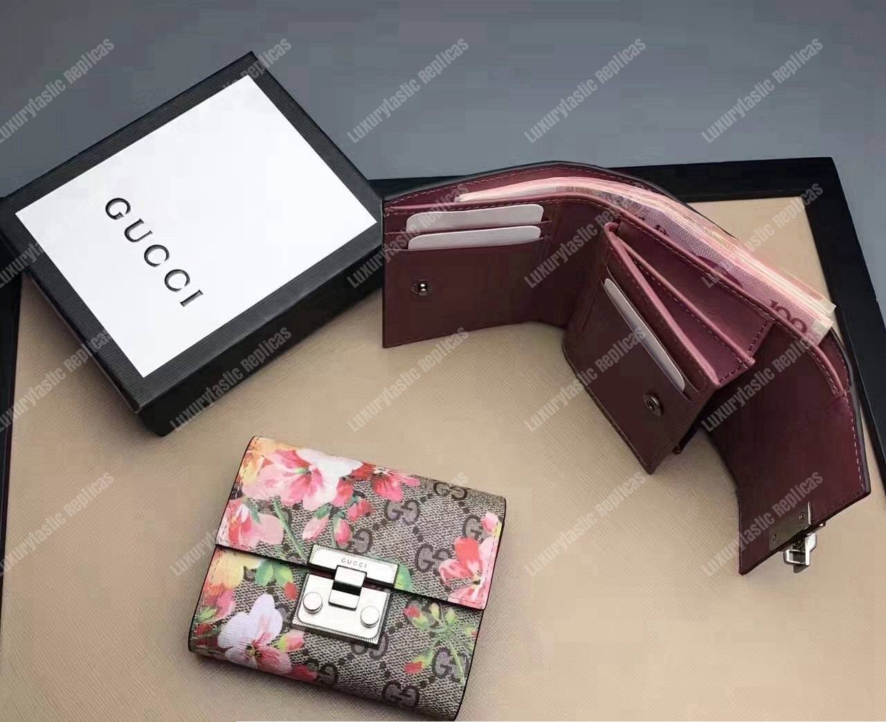 G*u*i gg blooms sup*e padlock wallet antique rose