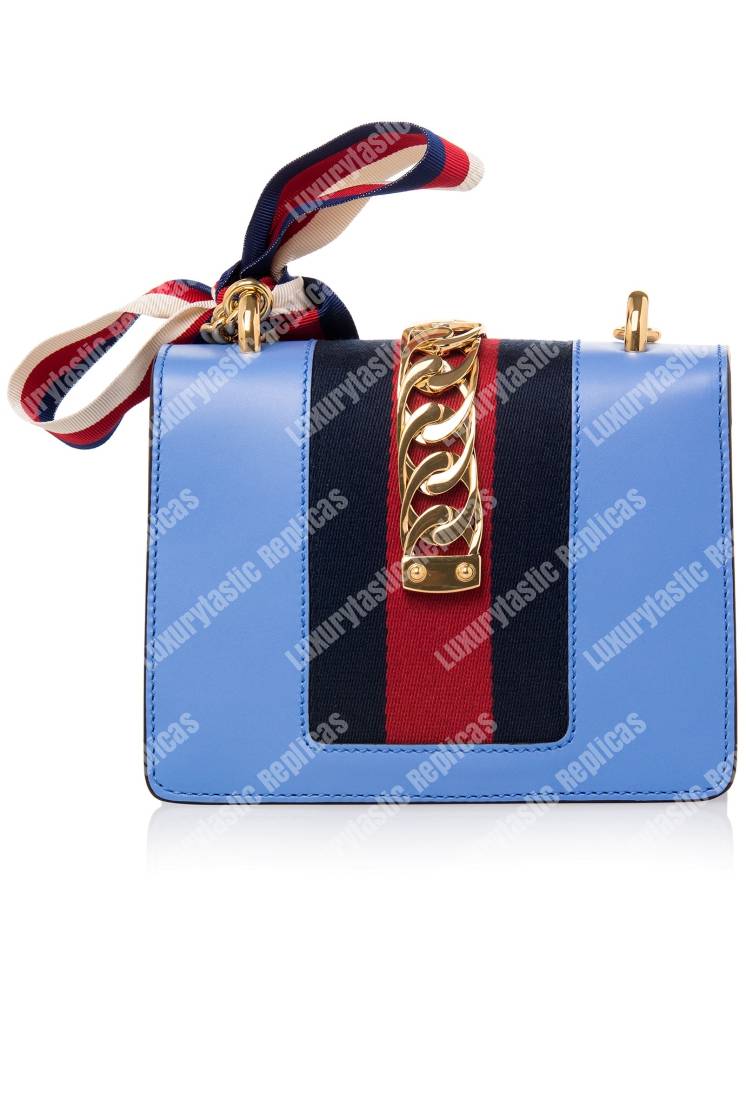 G*u*i sylvie leather mini chain bag light blue