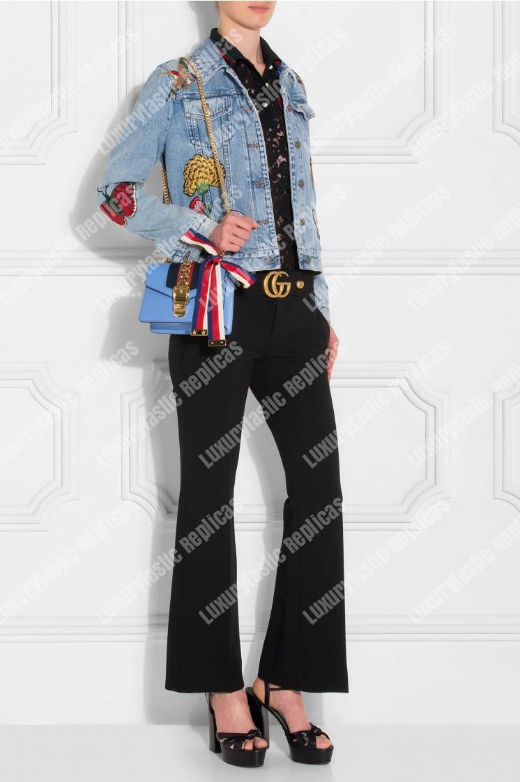 G*u*i sylvie leather mini chain bag light blue