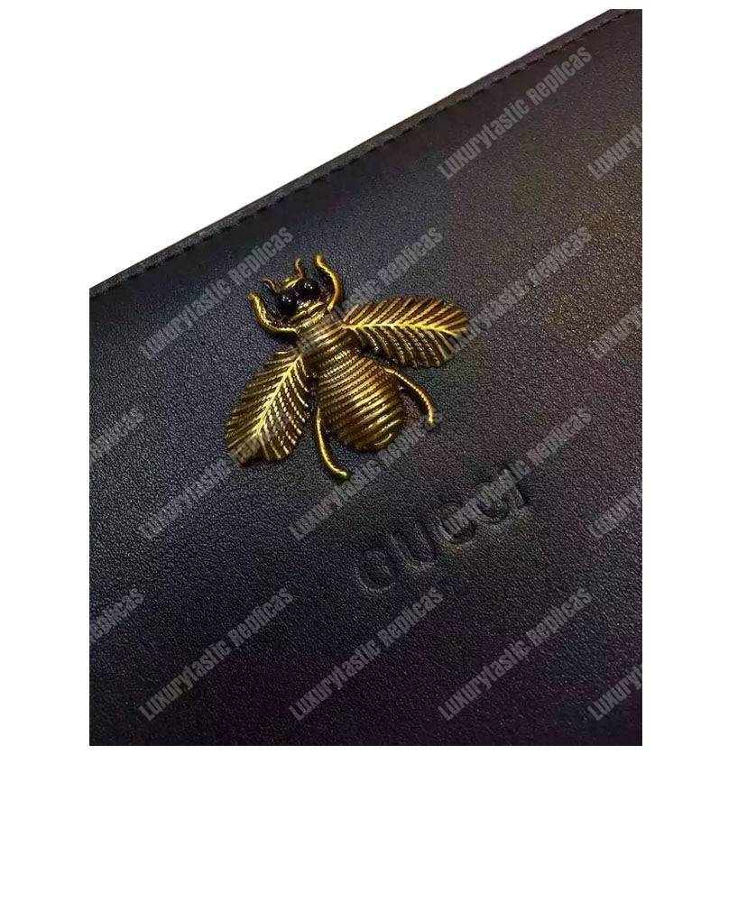 G*u*i bee embroidered zip around wallet black