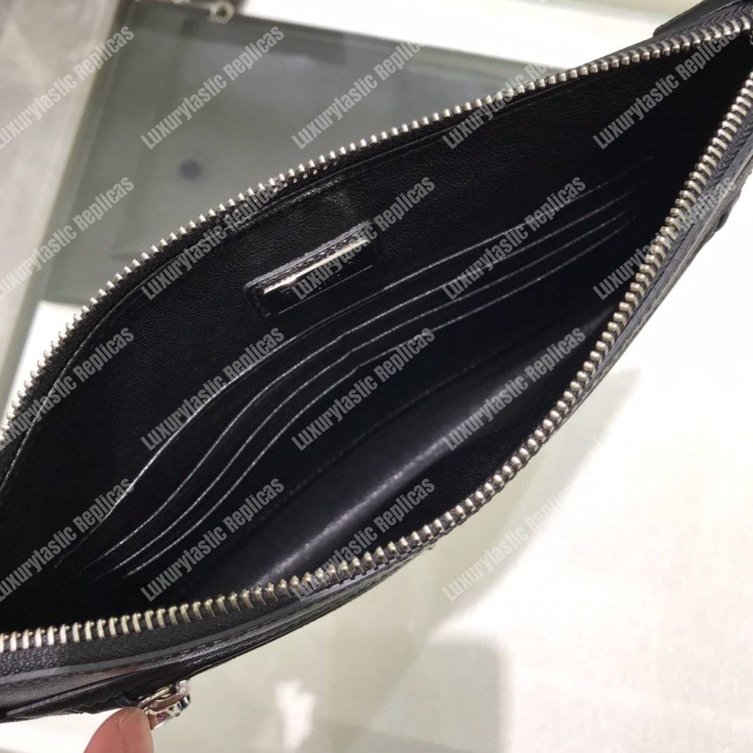Pra*a saffiano leather pouch with top zip black