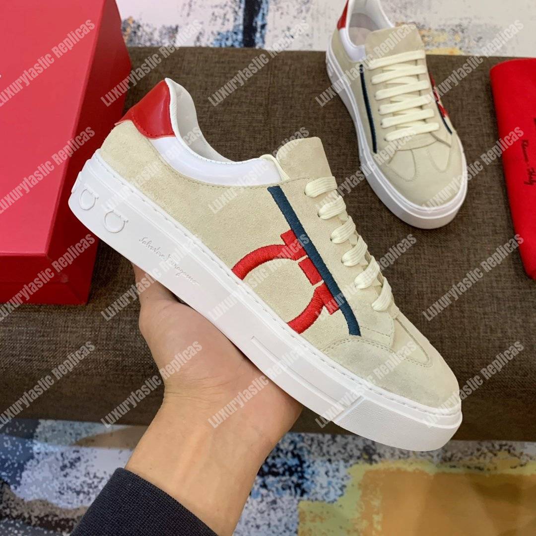 Salvatore Ferragamo Gancini Sneaker Pearl/Red/White