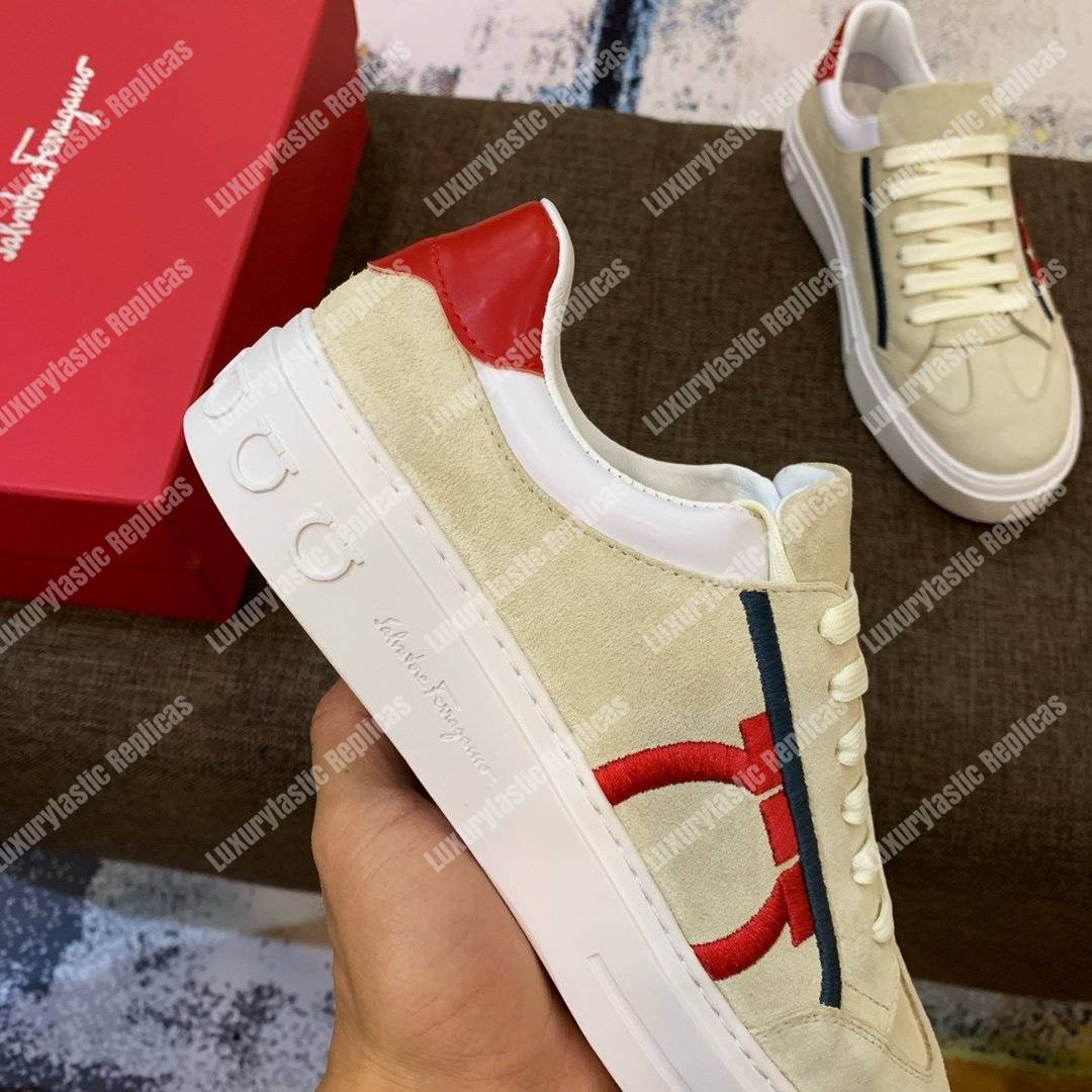 Salvatore Ferragamo Gancini Sneaker Pearl/Red/White