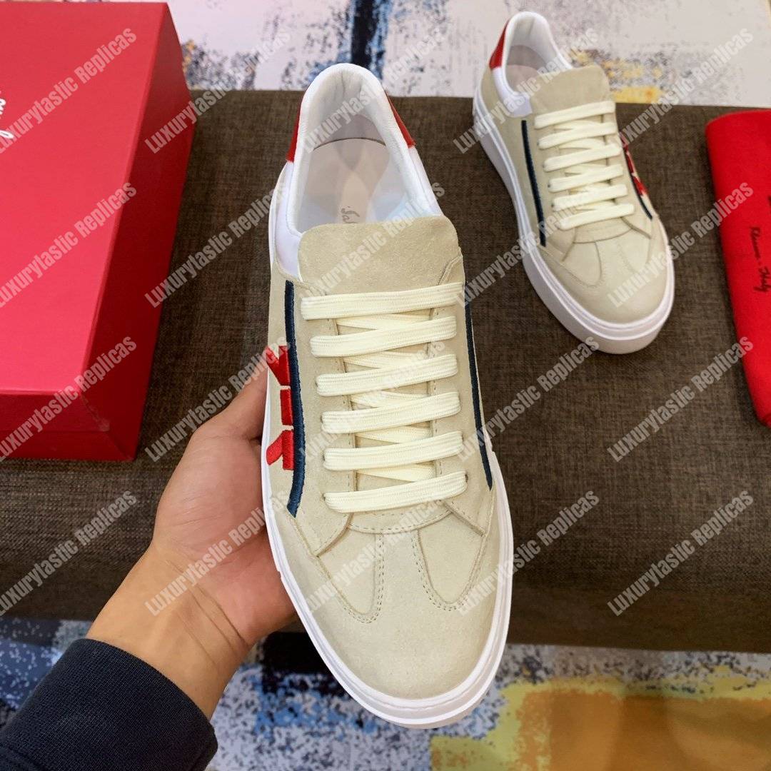 Salvatore Ferragamo Gancini Sneaker Pearl/Red/White