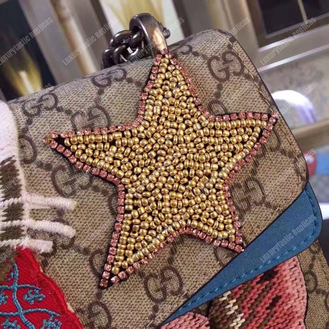 G*u*i dionysus embroidered shoulder bag cat/star/butterfly