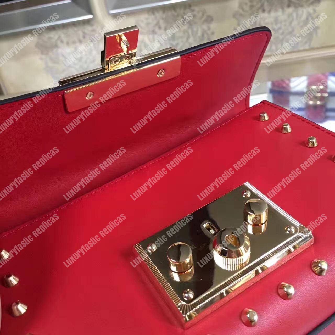 G*u*i padlock shoulder bag red with pearls