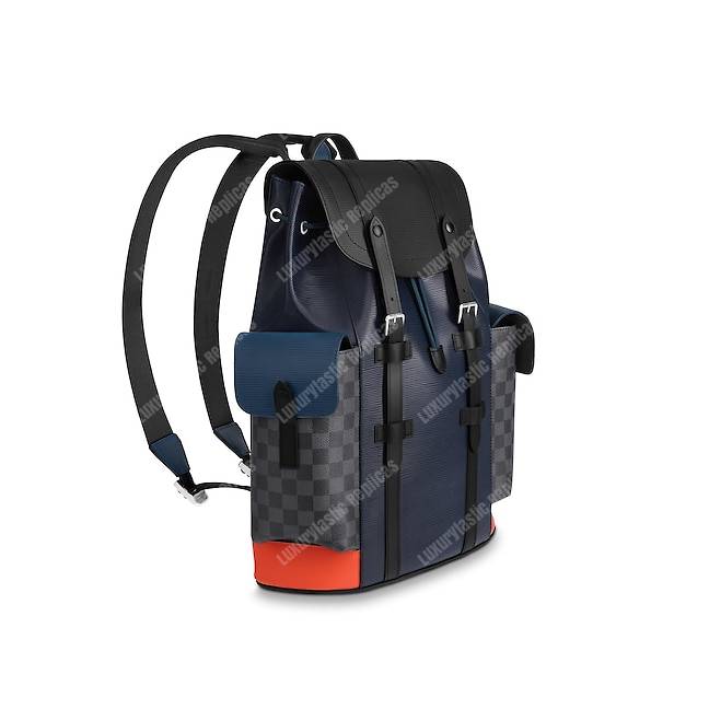 LV Christopher PM Epi Leather Damier Graphite Patchwork Blue